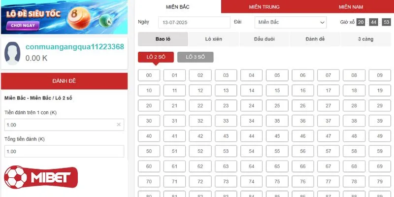 Giao diện lô đề Mibet rõ ràng, dễ thao tác